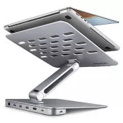 AXAGON HMC-STND, stojan pro 10"-17" notebooky, USB 5Gbps hub, 3x USB-A, HDMI 4k/60Hz, RJ-45, PD 100W, kabel USB-C 60cm