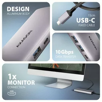 AXAGON HMC-6G2L, USB 10Gb/s hub, 2x USB-A, 1x USB-C, HDMI 4k/60, RJ-45, PD 100W, kabel USB-C 15cm AXAGON HMC-6G2L, USB 10Gb/s hub, 2x USB-A, 1x USB-C, HDMI 4k/60, RJ-45, PD 100W, kabel USB-C 15cm