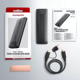 AXAGON EEM2-GTS2, USB-C 10Gbps - M.2 NVMe & SATA SSD kovový THIN box, bezšroubkový AXAGON EEM2-GTS2, USB-C 10Gbps - M.2 NVMe & SATA SSD kovový THIN box, bezšroubkový