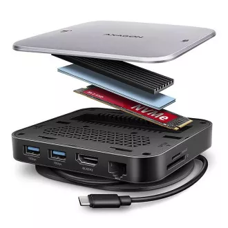 AXAGON HMC-UFO, USB 10Gbps hub, 2x USB-A, USB-C, HDMI 4k/60, RJ-45, M.2 slot, SD/mSD, audio, PD 100W, kabel USB-C 65cm AXAGON HMC-UFO, USB 10Gbps hub, 2x USB-A, USB-C, HDMI 4k/60, RJ-45, M.2 slot, SD/mSD, audio, PD 100W, kabel USB-C 65cm