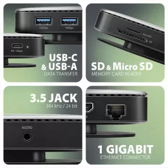 AXAGON HMC-UFO, USB 10Gbps hub, 2x USB-A, USB-C, HDMI 4k/60, RJ-45, M.2 slot, SD/mSD, audio, PD 100W, kabel USB-C 65cm AXAGON HMC-UFO, USB 10Gbps hub, 2x USB-A, USB-C, HDMI 4k/60, RJ-45, M.2 slot, SD/mSD, audio, PD 100W, kabel USB-C 65cm