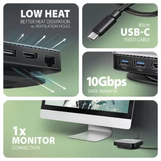 AXAGON HMC-UFO, USB 10Gbps hub, 2x USB-A, USB-C, HDMI 4k/60, RJ-45, M.2 slot, SD/mSD, audio, PD 100W, kabel USB-C 65cm AXAGON HMC-UFO, USB 10Gbps hub, 2x USB-A, USB-C, HDMI 4k/60, RJ-45, M.2 slot, SD/mSD, audio, PD 100W, kabel USB-C 65cm