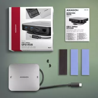 AXAGON HMC-UFO, USB 10Gbps hub, 2x USB-A, USB-C, HDMI 4k/60, RJ-45, M.2 slot, SD/mSD, audio, PD 100W, kabel USB-C 65cm AXAGON HMC-UFO, USB 10Gbps hub, 2x USB-A, USB-C, HDMI 4k/60, RJ-45, M.2 slot, SD/mSD, audio, PD 100W, kabel USB-C 65cm