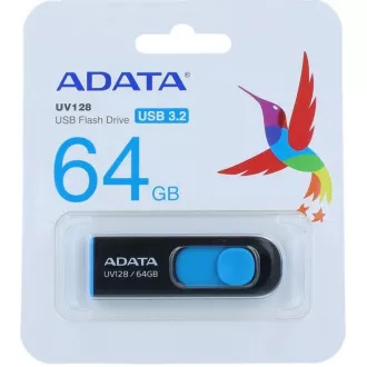 ADATA Flash Disk 64GB UV128, USB 3.1 Dash Drive (R:90/W:40 MB/s) černá/modrá ADATA Flash Disk 64GB UV128, USB 3.1 Dash Drive (R:90/W:40 MB/s) černá/modrá