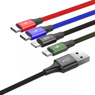 Baseus rychlý nabíjecí / datový kabel 4v1 Lightning + 2* USB-C + Micro USB 3, 5A 1, 2m, černá Baseus rychlý nabíjecí / datový kabel 4v1 Lightning + 2* USB-C + Micro USB 3, 5A 1, 2m, černá