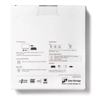 HITACHI LG - externí mechanika DVD-W/CD-RW/DVD±R/±RW/RAM GP57EW40, Slim, White, box+SW HITACHI LG - externí mechanika DVD-W/CD-RW/DVD±R/±RW/RAM GP57EW40, Slim, White, box+SW