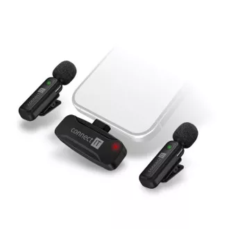 CONNECT IT Mikrofon ClipMic, 2x Bezdrátový Lavalier mikrofón s přijímačem, USB-C konektor, černá CONNECT IT Mikrofon ClipMic, 2x Bezdrátový Lavalier mikrofón s přijímačem, USB-C konektor, černá