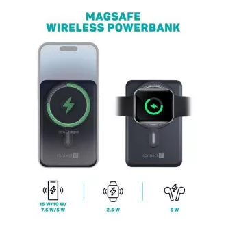 CONNECT IT Powerbanka TravelCharge, MagSafe, 10000mAh, USB-C, Lightning, Šedá CONNECT IT Powerbanka TravelCharge, MagSafe, 10000mAh, USB-C, Lightning, Šedá