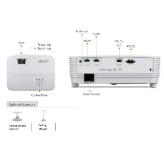 ACER Projektor X1526, DLP 3D, 1080p (1920x1080) FHD, 4000 ANSI, 13 000:1, HDMI, repro 1x3W, 2.4Kg, LumiSense, ColorBoost ACER Projektor X1526, DLP 3D, 1080p (1920x1080) FHD, 4000 ANSI, 13 000:1, HDMI, repro 1x3W, 2.4Kg, LumiSense, ColorBoost
