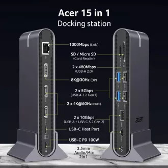 ACER 15in1 USB Type-C Universal Mini-dock: Host interface: USB-C, 2x USB-A 2.0, 1x USB-A 3.2 Gen2, 1x USB-A 3.2 Gen1, 1 ACER 15in1 USB Type-C Universal Mini-dock: Host interface: USB-C, 2x USB-A 2.0, 1x USB-A 3.2 Gen2, 1x USB-A 3.2 Gen1, 1
