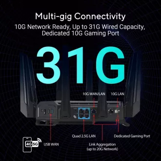ASUS Herní Router ROG Rapture GT-BE19000, 3-pásmový WiFi7 Router, 2x WAN, 4x LAN, AiMesh ASUS Herní Router ROG Rapture GT-BE19000, 3-pásmový WiFi7 Router, 2x WAN, 4x LAN, AiMesh