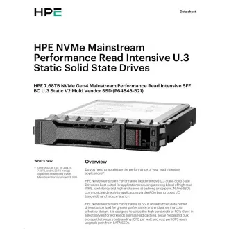 HPE 7.68TB NVMe Gen4 Mainstream Performance Read Intensive SFF BC U.3 Static V2 Multi Vendor SSD (6200/3870MBis) HPE 7.68TB NVMe Gen4 Mainstream Performance Read Intensive SFF BC U.3 Static V2 Multi Vendor SSD (6200/3870MBis)
