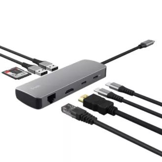 TRUST Dokovací stanice DALYX USB-C, 8v1, HDMI, RJ45, 2xUSB-C, 2xUSB-A, microSD/SD karta, šedá TRUST Dokovací stanice DALYX USB-C, 8v1, HDMI, RJ45, 2xUSB-C, 2xUSB-A, microSD/SD karta, šedá