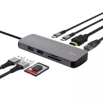 TRUST Dokovací stanice DALYX USB-C, 8v1, HDMI, RJ45, 2xUSB-C, 2xUSB-A, microSD/SD karta, šedá TRUST Dokovací stanice DALYX USB-C, 8v1, HDMI, RJ45, 2xUSB-C, 2xUSB-A, microSD/SD karta, šedá
