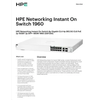 HPE Networking Instant On Switch 8p Gigabit CL4 4p SR2.5G CL6 PoE 2p 10GBT 2p SFP+ 480W 1960 HPE Networking Instant On Switch 8p Gigabit CL4 4p SR2.5G CL6 PoE 2p 10GBT 2p SFP+ 480W 1960