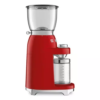 Smeg CGF11RDEU mlýnek na kávu, 150 W, nastavitelná hrubost, nerezový mlýnek, nádoba z tritanu, červený