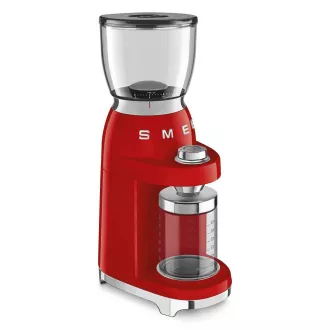 Smeg CGF11RDEU mlýnek na kávu, 150 W, nastavitelná hrubost, nerezový mlýnek, nádoba z tritanu, červený