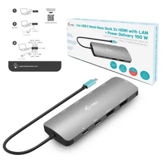 i-tec USB-C Metal Nano 2x HDMI Docking Station, PD 100W i-tec USB-C Metal Nano 2x HDMI Docking Station, PD 100W