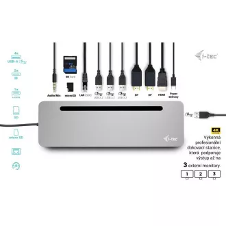 i-tec USB-C Metal Ergonomic 4K 3x Display Docking Station, PD 100W + i-tec Universal Charger 100W (bundle)