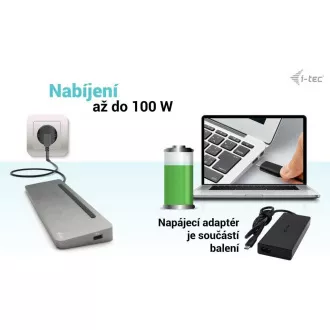 i-tec USB-C Metal Ergonomic 4K 3x Display Docking Station, PD 100W + i-tec Universal Charger 100W (bundle)