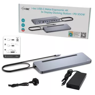 i-tec USB-C Metal Ergonomic 4K 3x Display Docking Station, PD 100W + i-tec Universal Charger 100W (bundle)