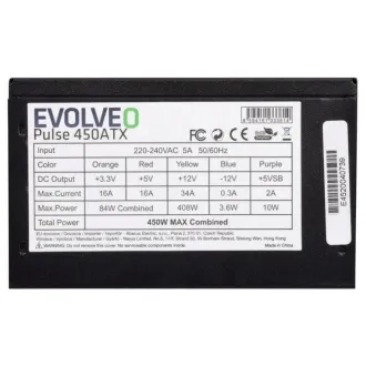 EVOLVEO Pulse 450ATX, zdroj 450W, ATX, tichý, bulk, záruka 3 roky, černý EVOLVEO Pulse 450ATX, zdroj 450W, ATX, tichý, bulk, záruka 3 roky, černý
