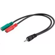 PREMIUMCORD Adaptér Jack 3, 5mm 4pin - 2x stereo Jack 3, 5mm, redukce (M/2xF, 4 pólový)