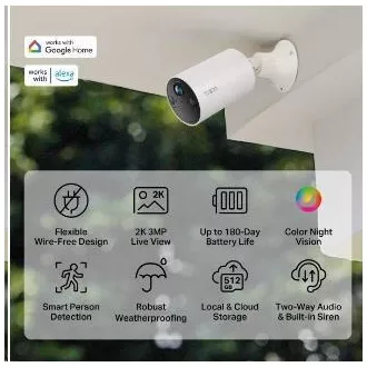 TP-Link Tapo C410 venkovní kamera (3MP, 2K QHD, 1296p, IR 9m, WiFi, micro SD card, IP65) TP-Link Tapo C410 venkovní kamera (3MP, 2K QHD, 1296p, IR 9m, WiFi, micro SD card, IP65)