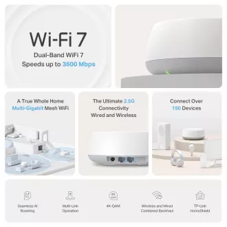 TP-Link Deco BE25(3-pack) WiFi7 Mesh (BE3600, 2, 4GHz/5GHz, 2x2, 5GbELAN/WAN) TP-Link Deco BE25(3-pack) WiFi7 Mesh (BE3600, 2, 4GHz/5GHz, 2x2, 5GbELAN/WAN)