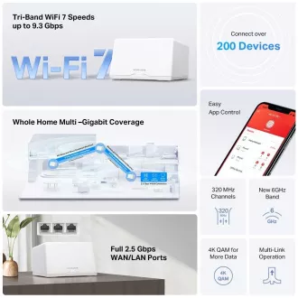 MERCUSYS Halo H47BE(2-pack) WiFi7 Mesh (BE9300, 2, 4GHz/5GHz/6GHz, 3x2, 5GbELAN/WAN) MERCUSYS Halo H47BE(2-pack) WiFi7 Mesh (BE9300, 2, 4GHz/5GHz/6GHz, 3x2, 5GbELAN/WAN)