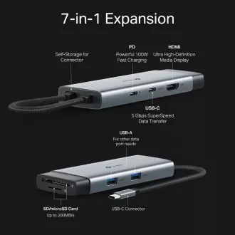 TP-Link UH7020C USB-C hub 7v1 (2x USB3.2Gen1, 1xUSB-C3.2Gen1, 1xHDMI, 1xSD, 1xmicroSD, PD 100W) TP-Link UH7020C USB-C hub 7v1 (2x USB3.2Gen1, 1xUSB-C3.2Gen1, 1xHDMI, 1xSD, 1xmicroSD, PD 100W)