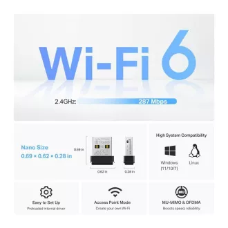 TP-Link Archer TX1U Nano WiFi6 USB adapter (AX300, 2, 4GHz/5GHz, USB2.0) TP-Link Archer TX1U Nano WiFi6 USB adapter (AX300, 2, 4GHz/5GHz, USB2.0)