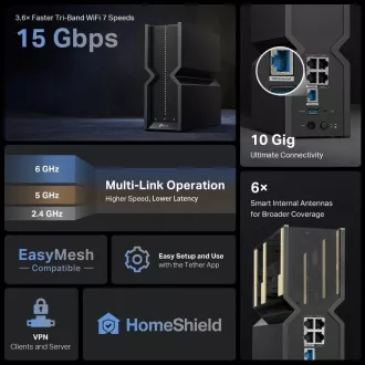 TP-Link Archer BE700 EasyMesh WiFi7 router(BE15000, 2, 4GHz/5GHz/6GHz, 1x10GbEWAN, 1x2, 5GbELAN, 3xGbELAN, 1xUSB3.0) TP-Link Archer BE700 EasyMesh WiFi7 router(BE15000, 2, 4GHz/5GHz/6GHz, 1x10GbEWAN, 1x2, 5GbELAN, 3xGbELAN, 1xUSB3.0)