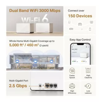 MERCUSYS Halo H85X(2-pack) WiFi6 Mesh (AX3000, 2, 4GHz/5GHz, 1x2, 5GbELAN/WAN, 2xGbELAN/WAN) MERCUSYS Halo H85X(2-pack) WiFi6 Mesh (AX3000, 2, 4GHz/5GHz, 1x2, 5GbELAN/WAN, 2xGbELAN/WAN)
