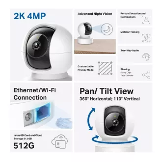 TP-Link Tapo C222 domácí-indoor kamera, (4MP, 2K QHD 1440p, IR 12m, WiFi, 1x100Mb/s, micro SD card) TP-Link Tapo C222 domácí-indoor kamera, (4MP, 2K QHD 1440p, IR 12m, WiFi, 1x100Mb/s, micro SD card)