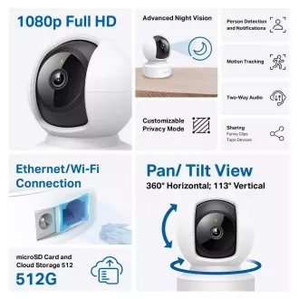 TP-Link Tapo C202 domácí/indoor kamera, (2MP, Full HD 1080p, IR 12m, WiFi, 1x100Mb/s, microSD) TP-Link Tapo C202 domácí/indoor kamera, (2MP, Full HD 1080p, IR 12m, WiFi, 1x100Mb/s, microSD)