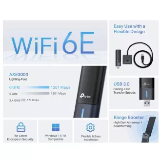 TP-Link Archer TXE50UH WiFi6E USB adapter (AXE3000, 2, 4GHz/5GHz/6GHz) TP-Link Archer TXE50UH WiFi6E USB adapter (AXE3000, 2, 4GHz/5GHz/6GHz)