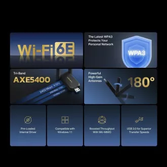 MERCUSYS MA86XH WiFi6 USB adapter (AXE5400, 2, 4GHz/5GHz/6GHz, USB3.0) MERCUSYS MA86XH WiFi6 USB adapter (AXE5400, 2, 4GHz/5GHz/6GHz, USB3.0)