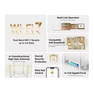 MERCUSYS MR25WBE EasyMesh WiFi7 router (BE3600, 2, 4GHz/5GHz, 1xGbEWAN, 3xGbELAN) MERCUSYS MR25WBE EasyMesh WiFi7 router (BE3600, 2, 4GHz/5GHz, 1xGbEWAN, 3xGbELAN)