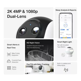 TP-Link Tapo C840 dětská chůvička s dvojitým objektivem (4MP, 2K 1440p, IR, WiFi, micro SD card) TP-Link Tapo C840 dětská chůvička s dvojitým objektivem (4MP, 2K 1440p, IR, WiFi, micro SD card)