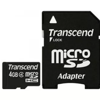 TRANSCEND MicroSDHC karta 4GB Class 4 + adaptér TRANSCEND MicroSDHC karta 4GB Class 4 + adaptér