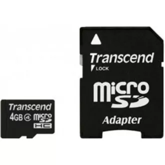 TRANSCEND MicroSDHC karta 4GB Class 4 + adaptér TRANSCEND MicroSDHC karta 4GB Class 4 + adaptér