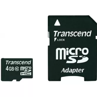 TRANSCEND MicroSDHC karta 4GB Class 10 + adaptér TRANSCEND MicroSDHC karta 4GB Class 10 + adaptér
