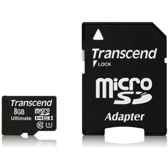 TRANSCEND MicroSDHC karta 8GB Ultimate, Class 10 UHS-I 600x, MLC + adaptér TRANSCEND MicroSDHC karta 8GB Ultimate, Class 10 UHS-I 600x, MLC + adaptér