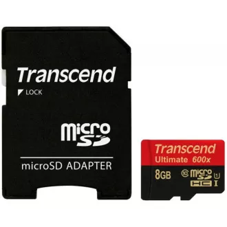 TRANSCEND MicroSDHC karta 8GB Ultimate, Class 10 UHS-I 600x, MLC + adaptér TRANSCEND MicroSDHC karta 8GB Ultimate, Class 10 UHS-I 600x, MLC + adaptér