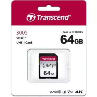TRANSCEND SDXC karta 64GB 300S, UHS-I U3 V10 (R:100/W:25 MB/s) TRANSCEND SDXC karta 64GB 300S, UHS-I U3 V10 (R:100/W:25 MB/s)