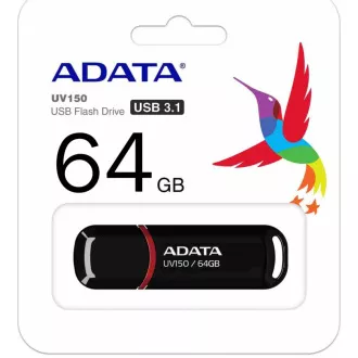 ADATA Flash Disk 64GB UV150, USB 3.1 Dash Drive (R:90/W:20 MB/s) černá ADATA Flash Disk 64GB UV150, USB 3.1 Dash Drive (R:90/W:20 MB/s) černá