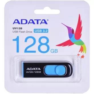 ADATA Flash Disk 128GB UV128, USB 3.1 Dash Drive (R:90/W:40 MB/s) černá/modrá ADATA Flash Disk 128GB UV128, USB 3.1 Dash Drive (R:90/W:40 MB/s) černá/modrá