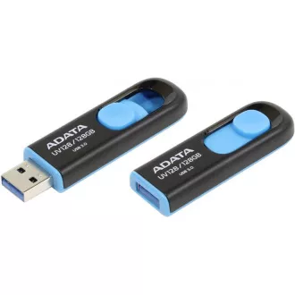 ADATA Flash Disk 128GB UV128, USB 3.1 Dash Drive (R:90/W:40 MB/s) černá/modrá ADATA Flash Disk 128GB UV128, USB 3.1 Dash Drive (R:90/W:40 MB/s) černá/modrá