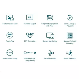 TP-Link VIGI NVR1008H-8P v1.2 (P/N:1775500035), videorekordér, 8 channels, 8xPoE, 1x100Mb/s LAN, 1xVGA, 1xHDMI, 2xUSB2.0